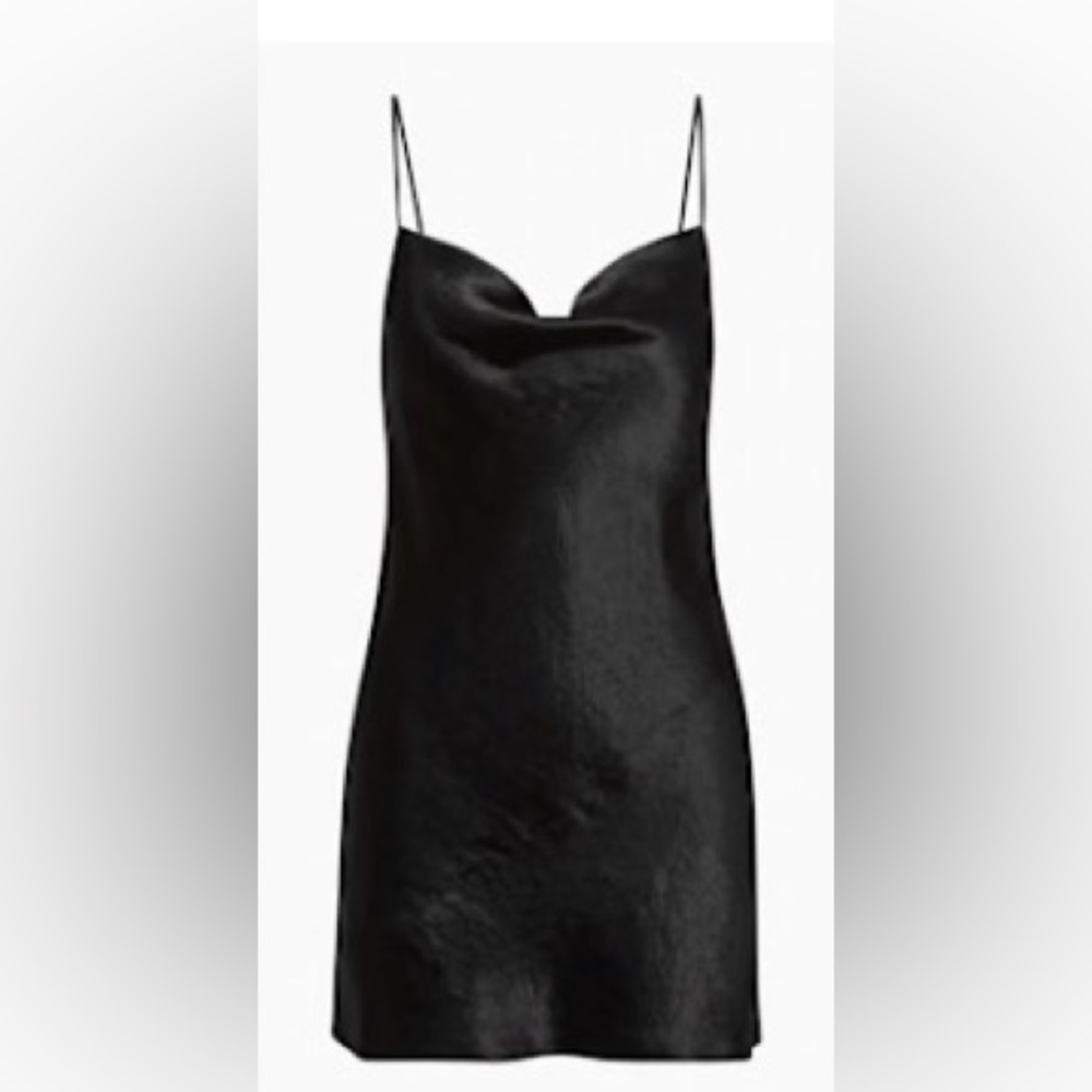 Babaton Black Satin Cowl Neck Mini Dress